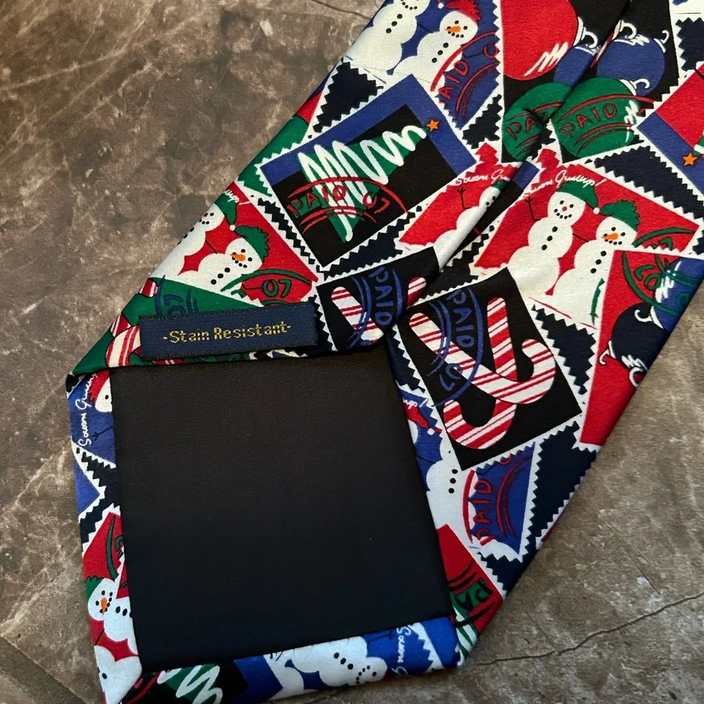 Prescot Bay silk Christmas tie with snowmen - Picture 3 of 6